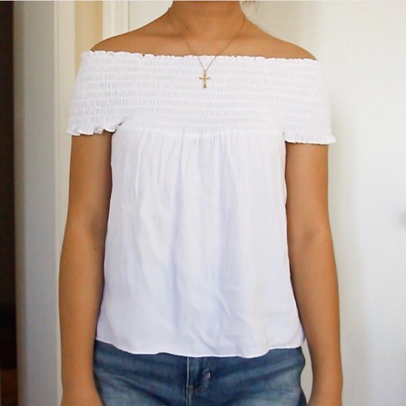 Brandy Melville Tops - White Seymour smocked top Brandy Melville Tops - White Seymour smocked top